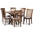 Pemberly Row 7-Piece Dining Set in Gray Fabric & Walnut Brown Finished Wood