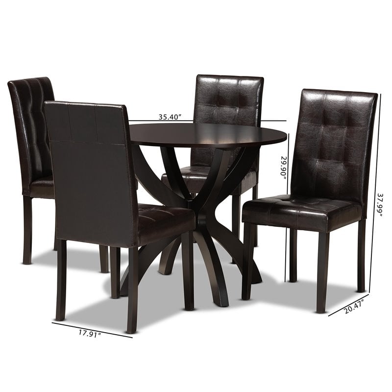 Pemberly Row 5-Piece Dining Set with Faux Leather in Dark Brown Finish
