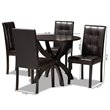Pemberly Row 5-Piece Dining Set with Faux Leather in Dark Brown Finish