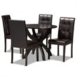 Pemberly Row 5-Piece Dining Set with Faux Leather in Dark Brown Finish