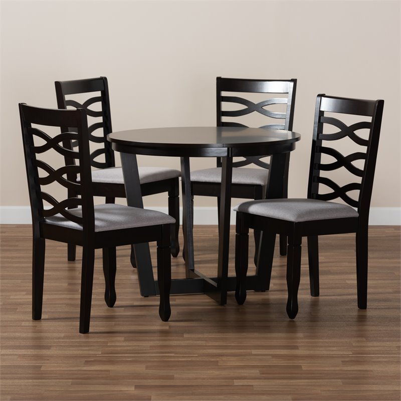 Pemberly Row 5-Piece Dining Set in Gray Fabric & Dark Brown Wood Finish