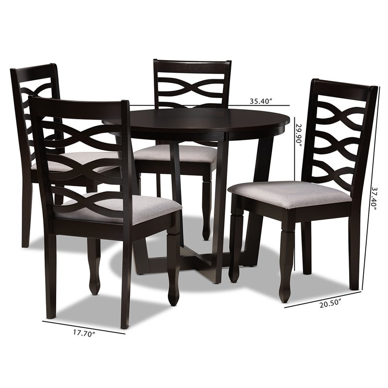 Pemberly Row 5-Piece Dining Set in Gray Fabric & Dark Brown Wood Finish