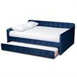 Pemberly Row Queen Velvet Daybed with Trundle in Navy Blue Upholstery
