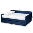 Pemberly Row Queen Velvet Daybed with Trundle in Navy Blue Upholstery