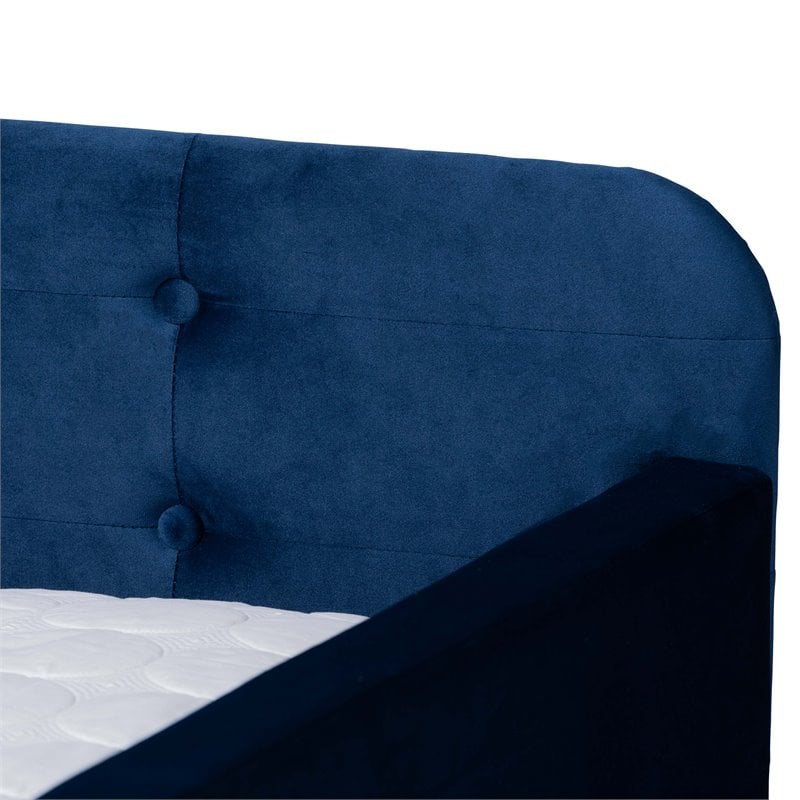 Pemberly Row Queen Velvet Daybed with Trundle in Navy Blue Upholstery