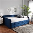 Pemberly Row Queen Velvet Daybed with Trundle in Navy Blue Upholstery