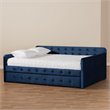 Pemberly Row Queen Velvet Daybed with Trundle in Navy Blue Upholstery