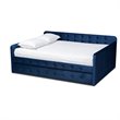 Pemberly Row Queen Velvet Daybed with Trundle in Navy Blue Upholstery