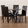 Pemberly Row Marie 5-Piece Dining Set Faux Leather Dark Brown Wood