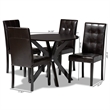 Pemberly Row Marie 5-Piece Dining Set Faux Leather Dark Brown Wood