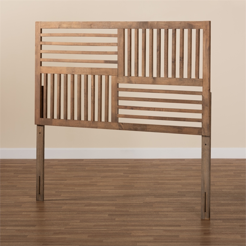 Pemberly Row Queen Size Headboard with Walnut Wood Slatted Design