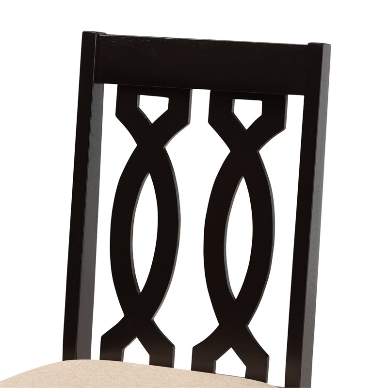 Pemberly Row 7-Piece Wood Dining Set with Sand Upholstery in Dark Brown