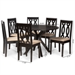Pemberly Row 7-Piece Wood Dining Set with Sand Upholstery in Dark Brown