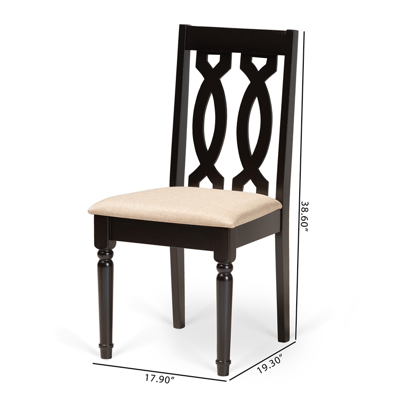 Pemberly Row 2-Piece Wood Dining Chair Set in Brown with Sand Upholstery