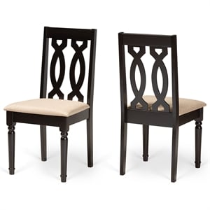 Pemberly Row 2-Piece Wood Dining Chair Set in Brown with Sand Upholstery