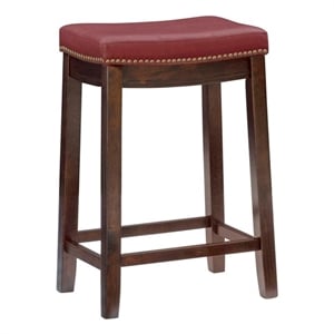 Pemberly Row Backless Counter Stool in Mottled Red Faux Leather and Wood