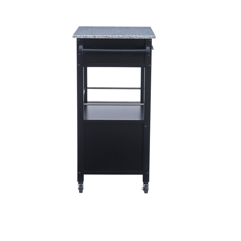 Pemberly Row Granite Top Wood Rolling Kitchen Cart Storage Black Finish