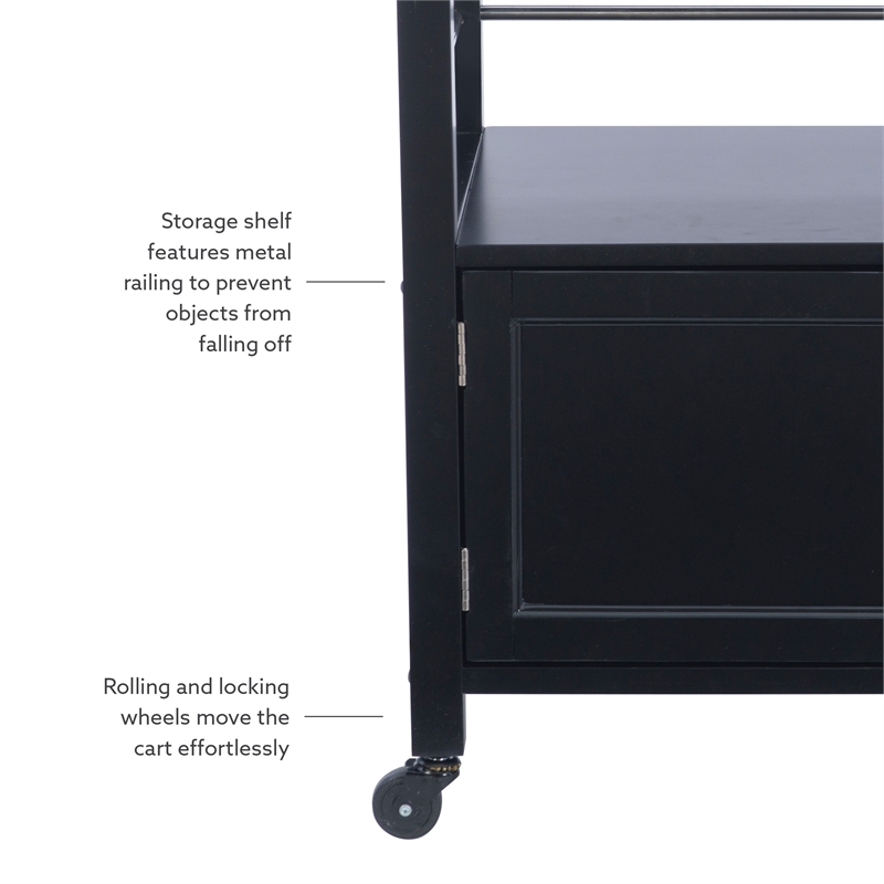 Pemberly Row Granite Top Wood Rolling Kitchen Cart Storage Black Finish