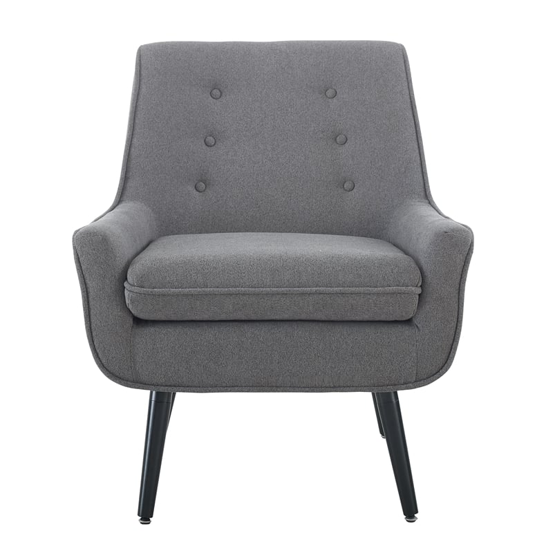 Pemberly Row Upholstered Tufted Accent Chair with Black Wood Legs in Gray