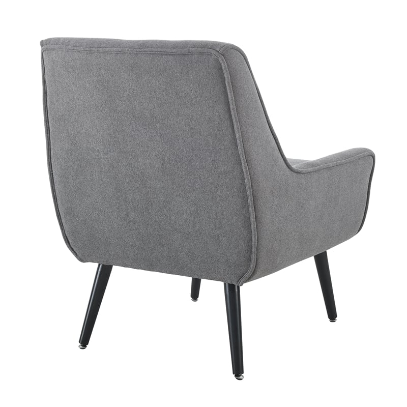 Pemberly Row Upholstered Tufted Accent Chair with Black Wood Legs in Gray