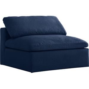 Pemberly Row Armless Chair in Navy Durable Linen Fabric with Down Cushions