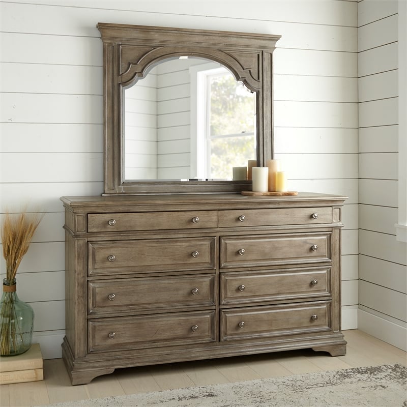 Pemberly Row 8-Drawer Driftwood Finish Dresser with Mirror