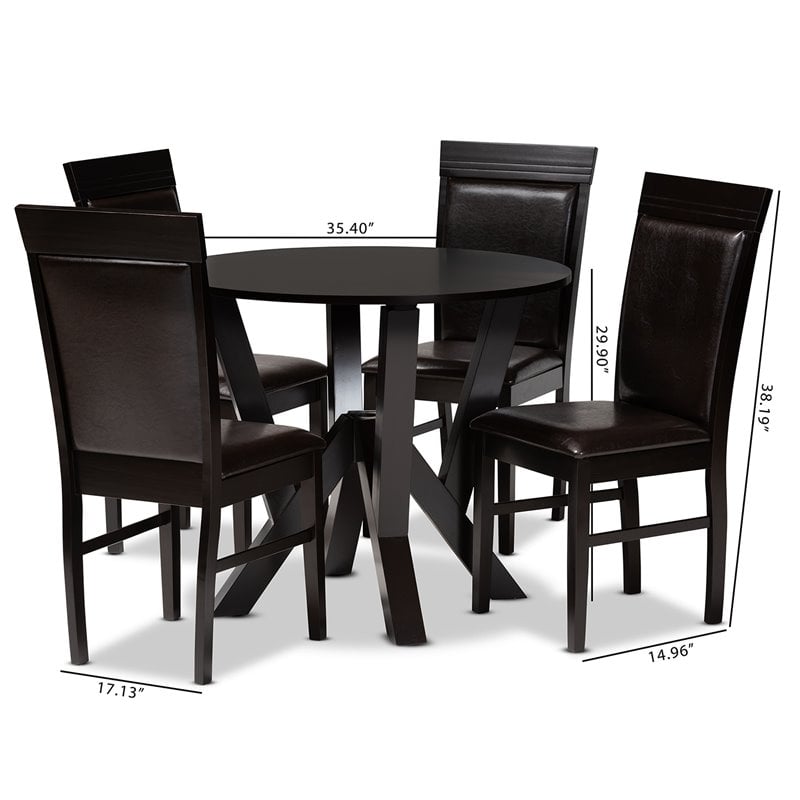 Pemberly Row Modern 5-Piece Dining Set with Faux Leather in Dark Brown