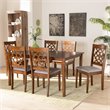 Pemberly Row Walnut Wood & Grey Fabric 7-Piece Rectangular Dining Set