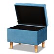 Pemberly Row Sky Blue Velvet Storage Ottoman with Brown Finished Wood