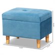 Pemberly Row Sky Blue Velvet Storage Ottoman with Brown Finished Wood