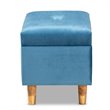 Pemberly Row Sky Blue Velvet Storage Ottoman with Brown Finished Wood
