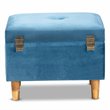 Pemberly Row Sky Blue Velvet Storage Ottoman with Brown Finished Wood