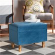 Pemberly Row Sky Blue Velvet Storage Ottoman with Brown Finished Wood