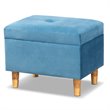 Pemberly Row Sky Blue Velvet Storage Ottoman with Brown Finished Wood