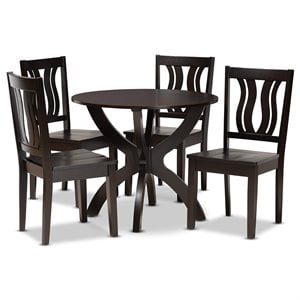 Pemberly Row Transitional Wood 5-Piece Dining Set in Dark Brown Finish