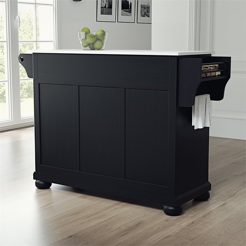 Pemberly Row Black Wood Kitchen Island with Granite Top and Storage