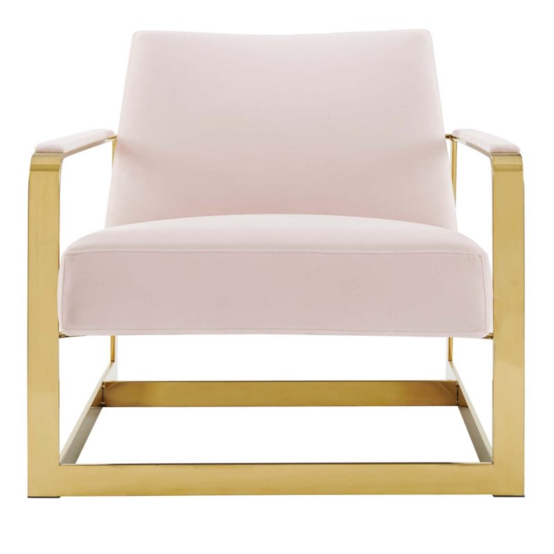 Pemberly Row Velvet Upholstered Accent Chair in Gold and Pink