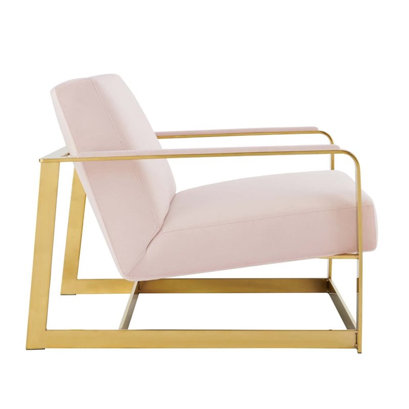 Pemberly Row Velvet Upholstered Accent Chair in Gold and Pink