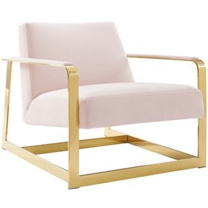 Pemberly Row Velvet Upholstered Accent Chair in Gold and Pink