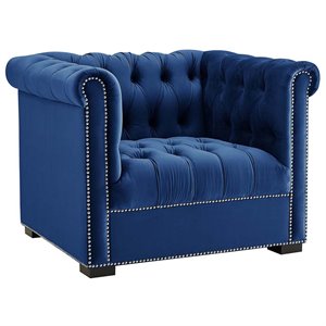 Pemberly Row Velvet Chesterfield Accent Armchair in Midnight Blue