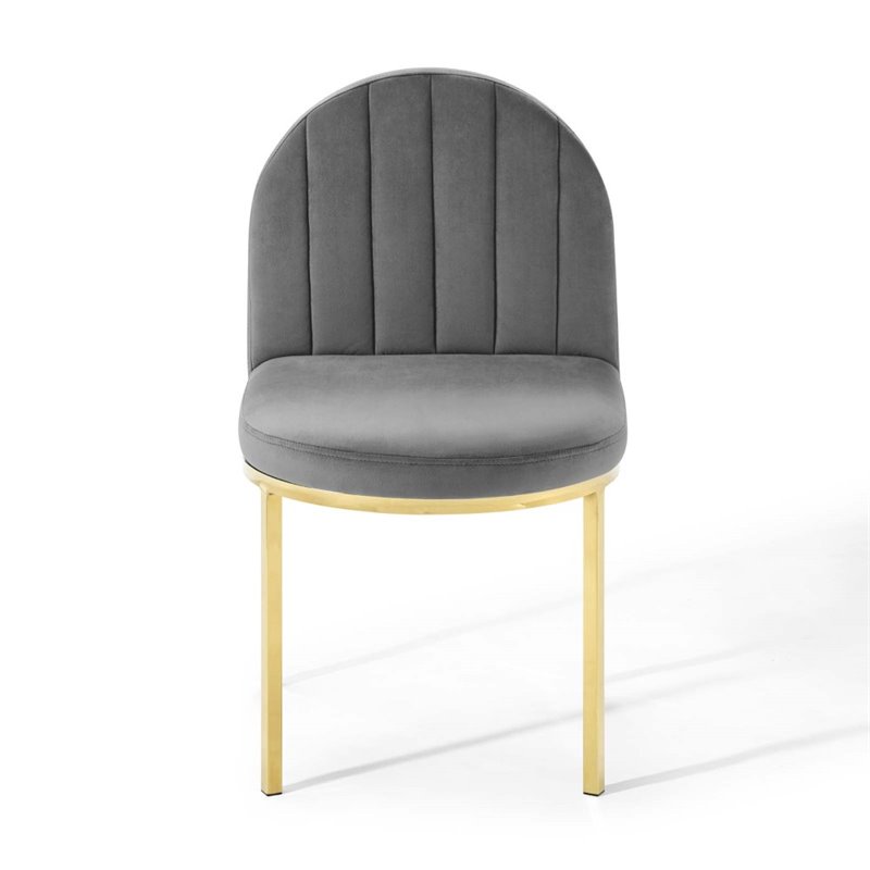 Pemberly Row Channel Tufted Velvet Dining Chair in Gold and Gray