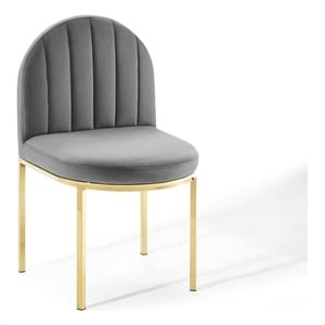 Pemberly Row Channel Tufted Velvet Dining Chair in Gold and Gray