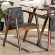 Pemberly Row Set of 2 Dining Chairs in Grey Fabric and Walnut Brown Wood