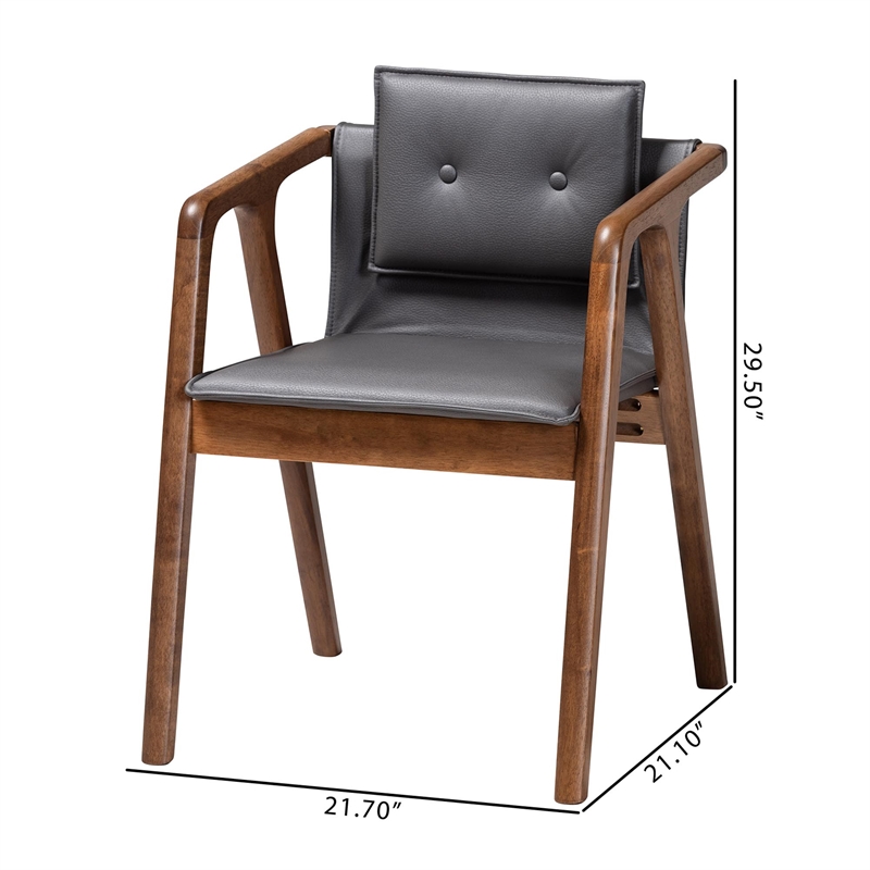 Pemberly Row Set of 2 Dining Chairs in Grey Fabric and Walnut Brown Wood