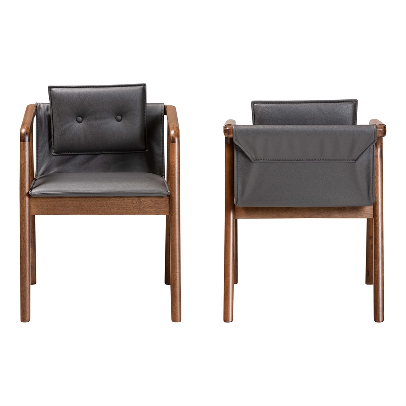 Pemberly Row Set of 2 Dining Chairs in Grey Fabric and Walnut Brown Wood