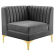 Pemberly Row Channel Tufted Velvet Loveseat in Gray with Gold Metal Legs