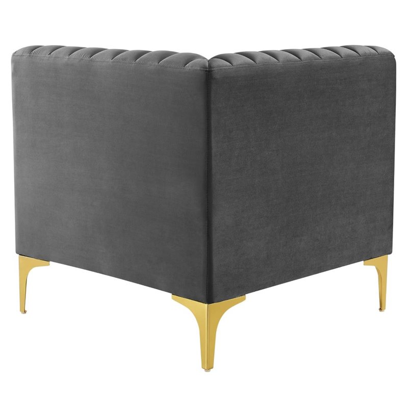 Pemberly Row Channel Tufted Velvet Loveseat in Gray with Gold Metal Legs