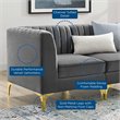 Pemberly Row Channel Tufted Velvet Loveseat in Gray with Gold Metal Legs