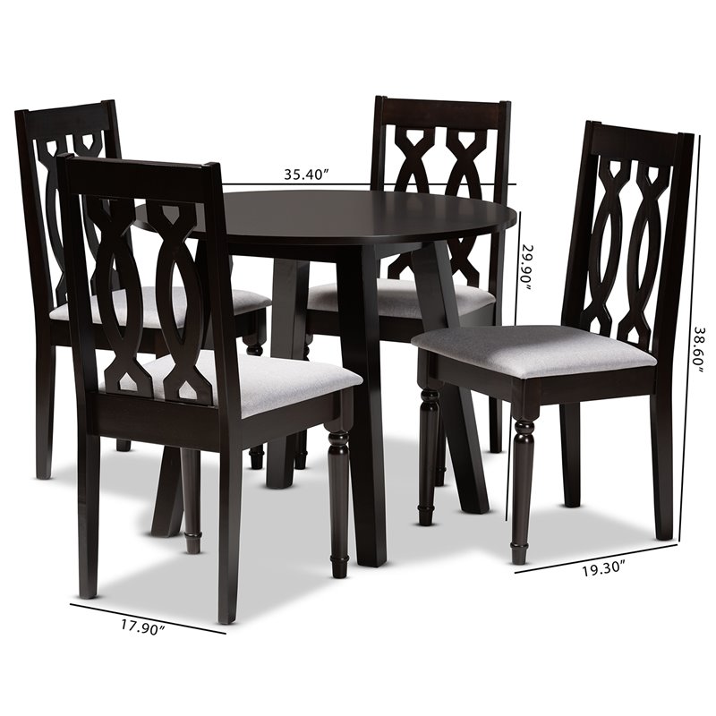 Pemberly Row Wood 5-Piece Dining Set in Gray Fabric and Dark Brown Finish