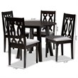 Pemberly Row Wood 5-Piece Dining Set in Gray Fabric and Dark Brown Finish